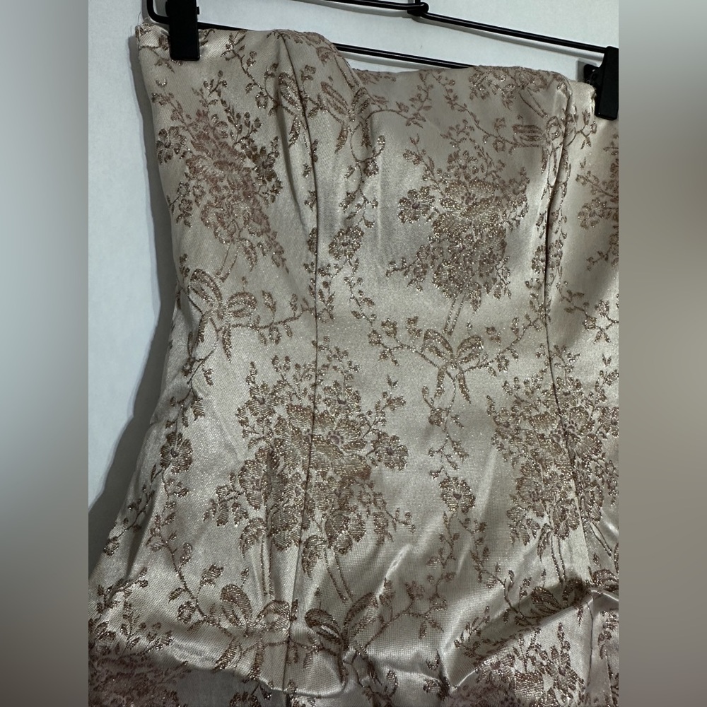 Zum Zum by Niki Livas Strapless Brocade Party Dress Champagne Y2K Size 1 Juniors - Picture 9 of 10